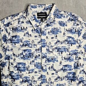Bonobos Flannel Shirt Mens White Large Slim Fit All Over Print Button-Up Pockets